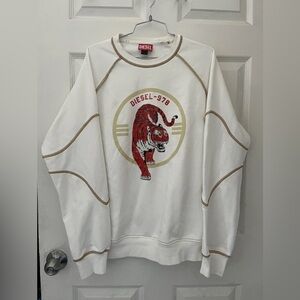 Diesel White and Red Tiger Graphic Crewneck Sweater White